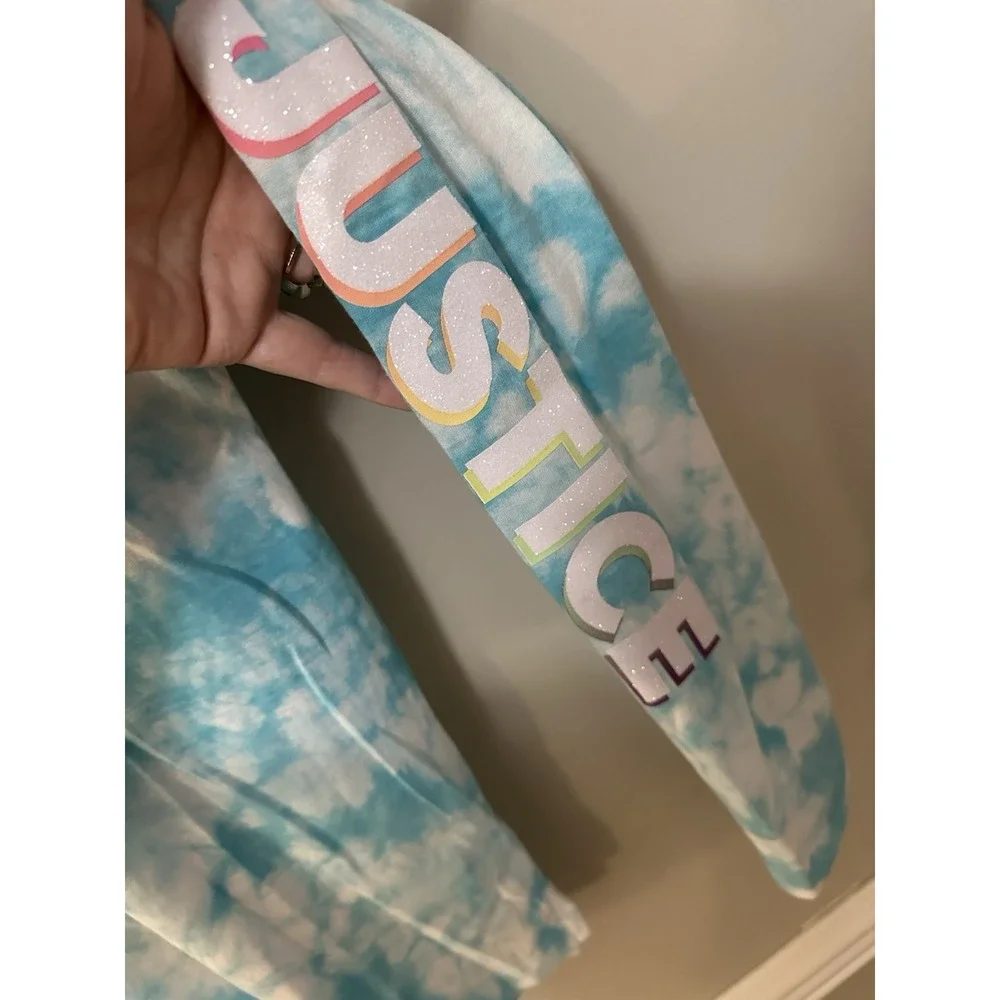 Justice Girls Oversize Top Turquoise 11/14 LargeTie Dye Long Sleeve Graphic Logo